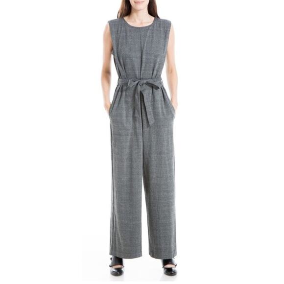 Max Studio Black Plaid Sleeveless Wide Leg Jumpsuit Medium‎ - Picture 1 of 9